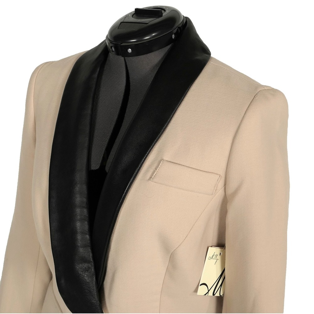 NEW! MILLY Wool Blend Leather Shawl Tuxedo Dinner Jacket Size 6 Made in USA /NWT